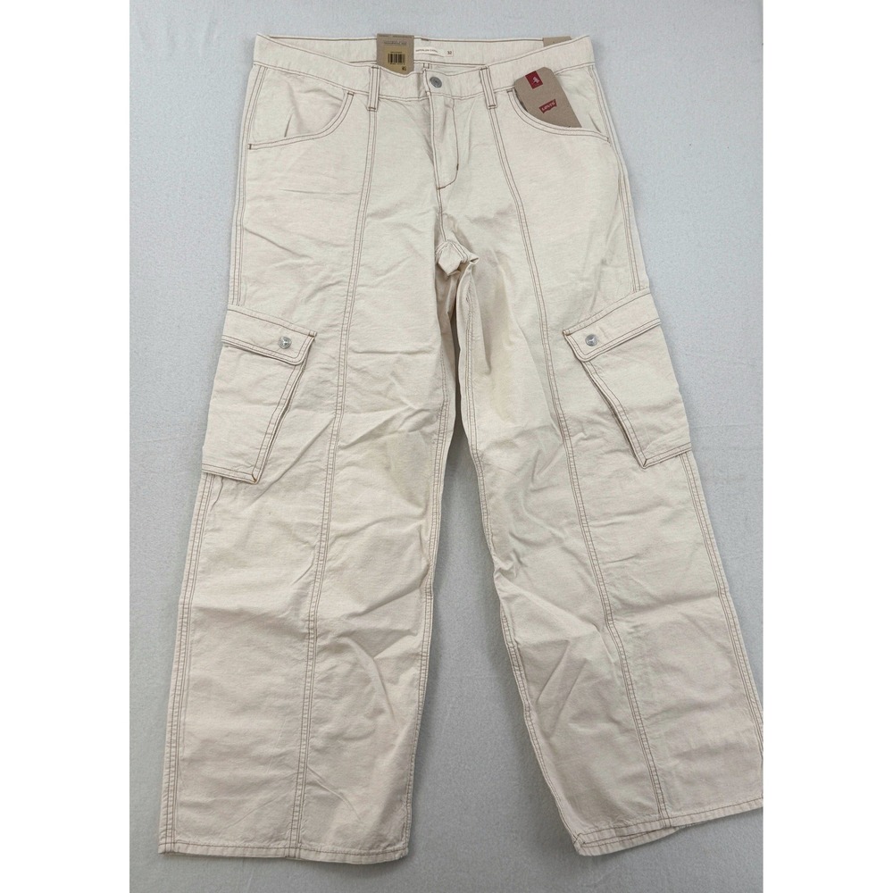 Levi's Superlow Loose Cargo Pants Cream Off-White Straight Leg 32x32 NEW